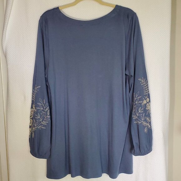 J Jill long sleeve Top Boho style with embroidered stitching cotton/modal Size L - Picture 3 of 11